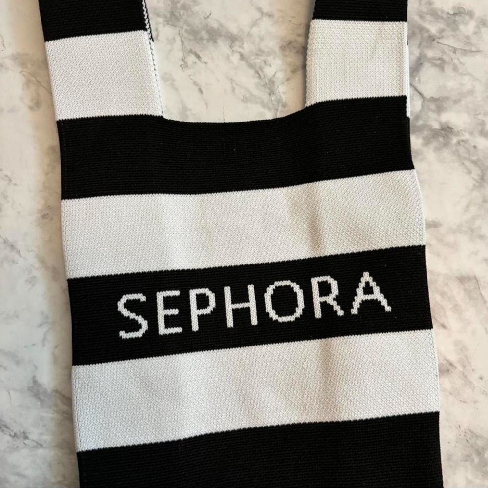 Sephora black & white striped knit open tote small bag